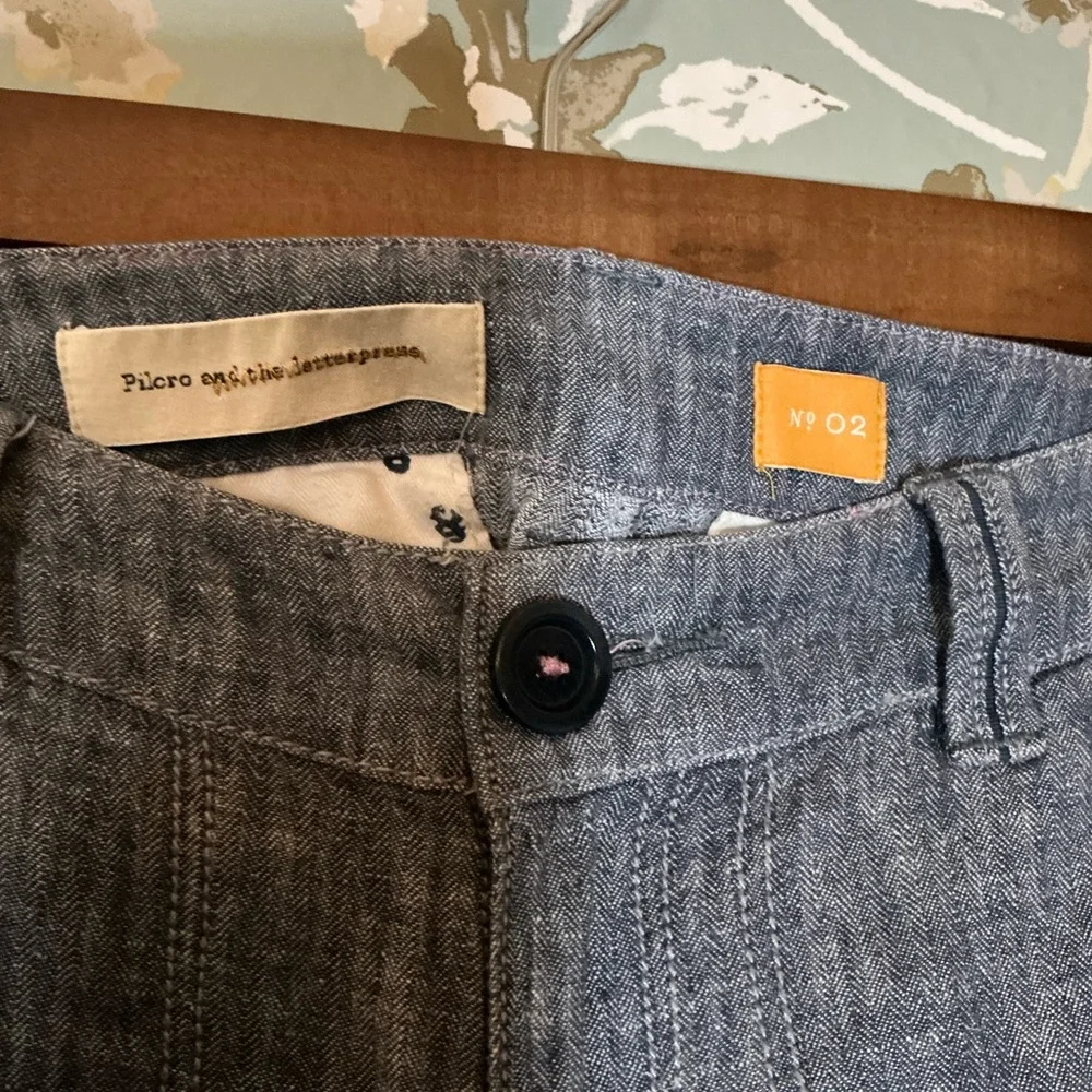 Pilcro Wide Leg Linen-Blend Pants in Heathered Blue - Picture 3 of 6